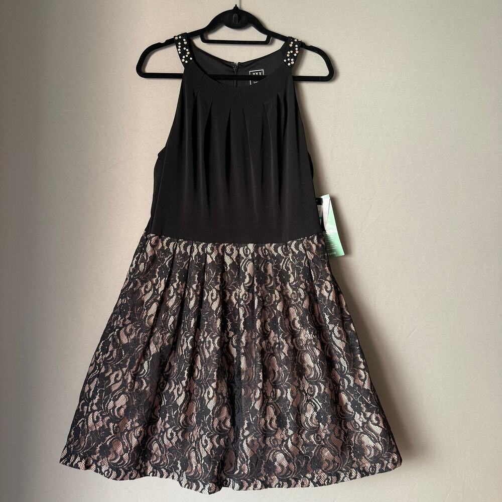 JH Evenings sz 16 Black‎ Tan lace party cocktail dress NWT